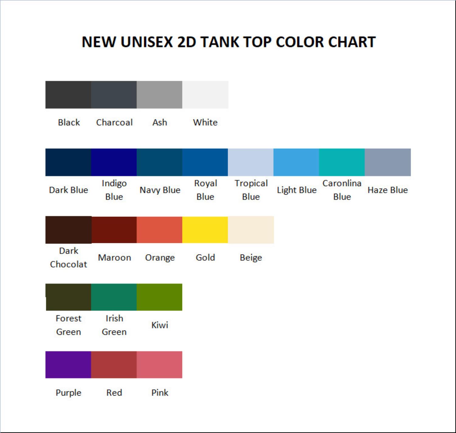 tank top color chart - Doja Cat UK Shop