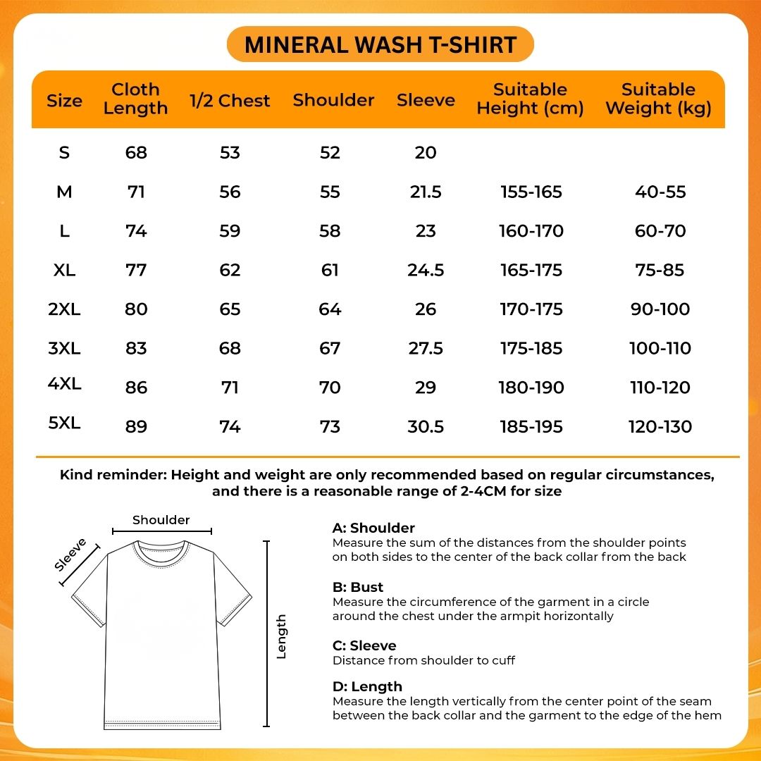 Mineral Wash T Shirt Size Chart 1 - Doja Cat UK Shop